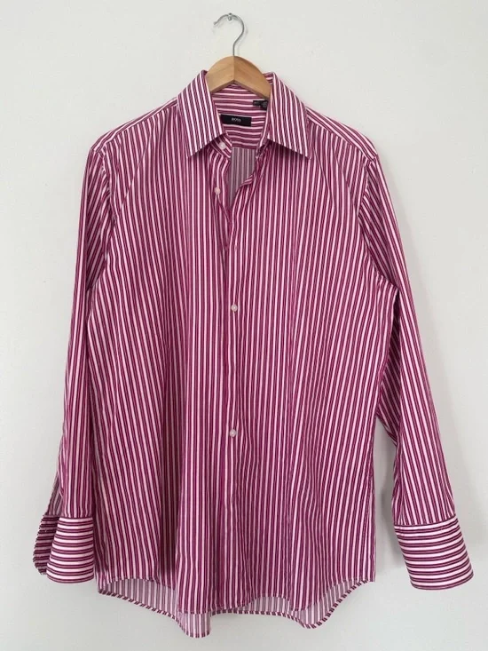 Hugo Boss Men's Red and White Stripe Dress Shirt Classic Fit Sz 16 1/2 (32/33) - Picture 2 of 9